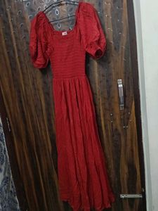 Red Maxi Dress Puff Sleeve