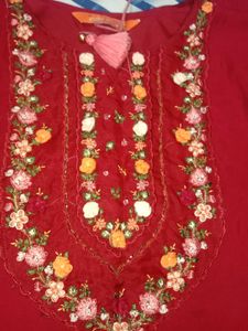 Red Embroidered Kurta Set