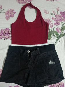Red Halter Top & Shorts Set