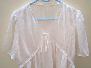 Korean Lace Trim Bow Top