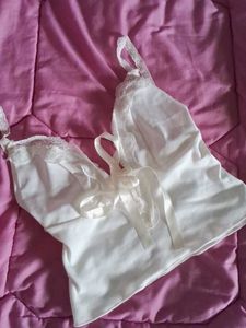 White Cami With Lace And Bow Tie Cropped