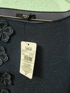 Navy Floral Embellished Top