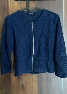 Navy Blue Lace Crop Top
