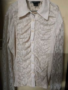 Lace Detail Button-Down Top