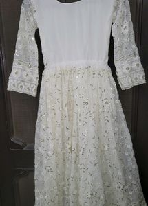 White Georgette Thread Work Anarkali Suit Set