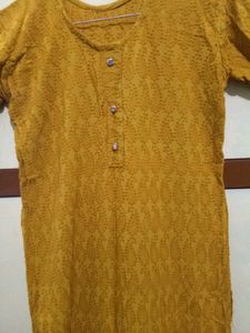 Mustard Embroidered Kurti