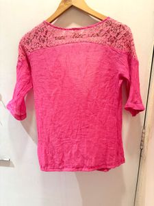 Pink Lace Trim Blouse