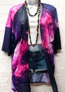 Galaxy Print Lightweight Beach Wear Cardigan