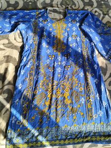 Pakistani Blue &amp; Yellow Printed Duppatta Kameez