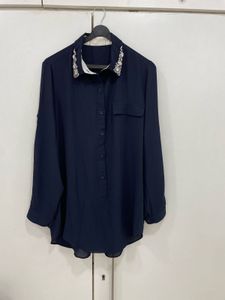 ✨💎 Navy Glam Tunic: Crystal Collar Statement! 💎✨