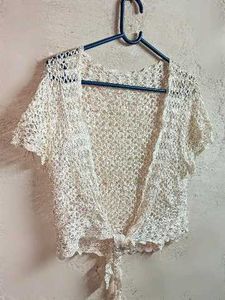 Partywear Sequin Crochet Tie-Front Crop Shrug