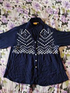 Embroidered Navy Top