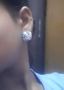 Blue &amp; White Flower Studs With Golden Stones Work