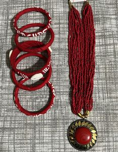 Red Necklace & Bangles Set