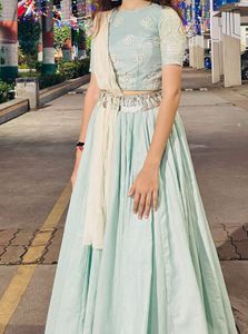 blue chicken work lehenga choli