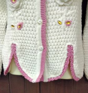 Designer Apple Cut Sweater (White N Pink)