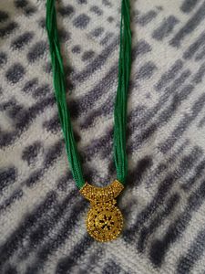 Handcrafted Ethnic Green Thread Necklace Set