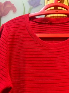 ribbed Red Bodycon Midi Dress