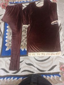 Brown Shaneel kurti &amp; pajama suit