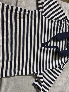 Classic Blue &amp; White Striped Polo T-Shirt – Medium