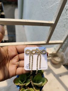Rhinestone Bow Drop Earrings