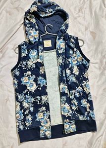 Floral Print Hoodie Vest