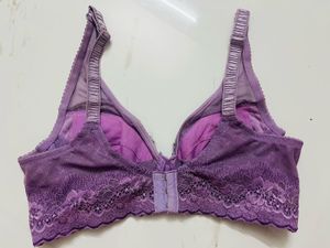 Floral Embroidered Purple Bra