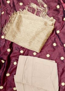 Burgundy Polka Dot Design Embroidery Dress