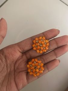 Green &amp; Gold Earrings and orange flower big earrin