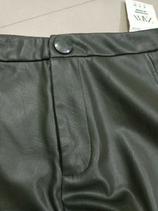 Zara Olive Leather Pant New With Tag 28 30