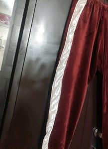 Burgundy Color Velvet Lower Pyjama For 30 Waist