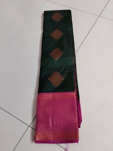 Dark Green Pink Silk Saree...