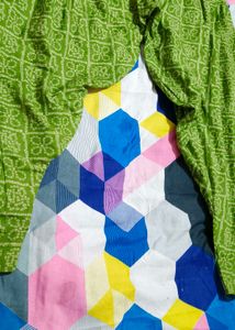 Parrot Green Dress&amp; Black And Pink Dots Top