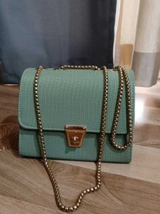 Forever21 Sea Green Clutch With Royal Golden Chain