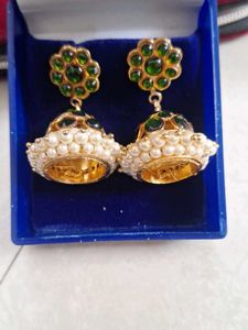 pearl jhumka Green color