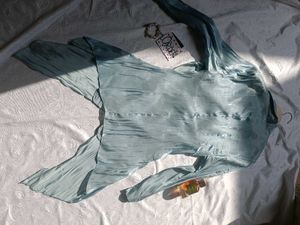 Silky Blue Wrap Top &amp; Pants Set