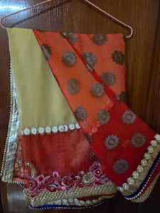 Elegant Orange Net Saree