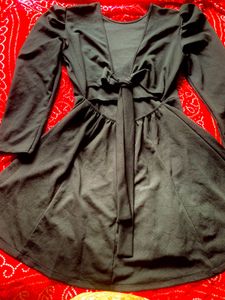 Black Long Sleeve Tie Back Dress/ Western Cut-Out