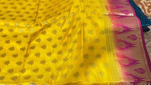 Yellow Silk Saree with pink paloo