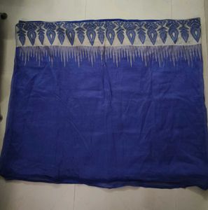 Beautiful Navy Blue And Beige Net Cotton Saree