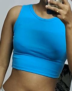 Blue Ribbed Crop Top