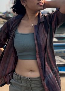 Zara Green Ribbed Cropped Tank Top