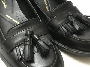 Clarks Black Leather Tassel Loafers