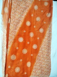 Designer Orange Saree With Blouse