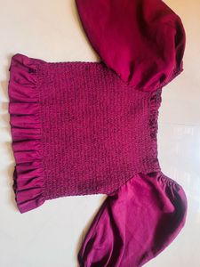 Maroon Smocked Crop Top