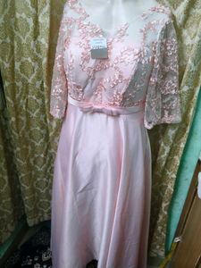 Elegant Pink Lace Sleeve Gown