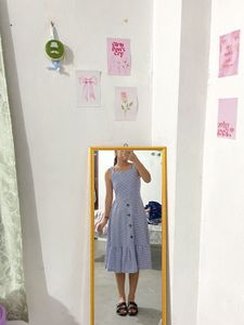 blue gingham dress