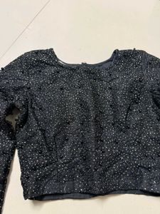 Sparkling Black Cropped Top Blouse Full Sleeves