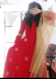 Red Heavy Embroidery Gown  Golden Duptta Xl