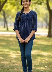 Blue Printed 3/4 Sleeve Top